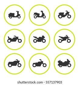 Set round icons of motorcycles