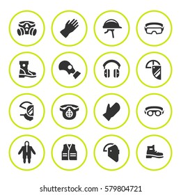 Set Round Icons Of Personal Protective Equipment