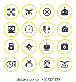 Set round icons of quadrocopter and drone