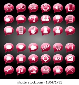 Set of round icons, signs and buttons on a subject "Social Media"; Red version; EPS8