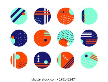 Set of round icons for social media stories. Abstract various vector highlight covers with geometric figures