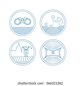 Set of round icons. Symbols for business. With direct imagery and humor.