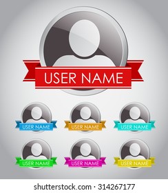 Set of round icons user ribbons of red, orange, blue, green and yellow. Vector illustration. Set
