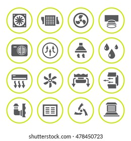 Set round icons of ventilation and conditioning