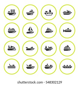 Set round icons of water transport