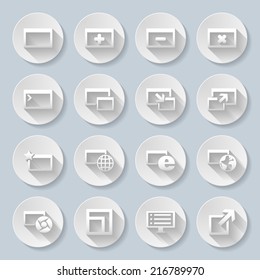 Set of round icons with web-pages on the gray background