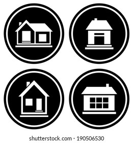 set round icons with white house silhouette
