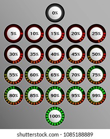 Set round indicators showing the percentage of downloads
