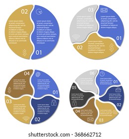 Set of round infographic diagram. Circle chart with 2, 3, 4, 6 options. Business concept. Vector eps10