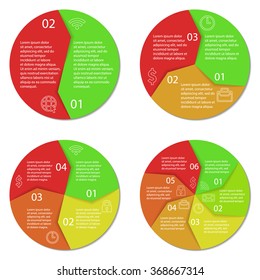 Set of round infographic diagram. Circle chart with 2, 3, 4, 6 options. Business concept. Vector eps10
