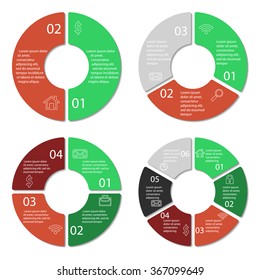 Set of round infographic diagram. Circles of 2, 3, 4, 6 elements. Vector EPS10 