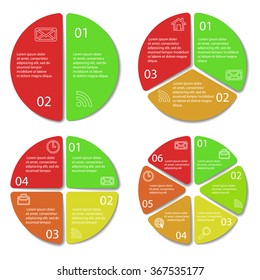 Set of round infographic diagram. Circles of 2, 3, 4, 6 options. Vector EPS10