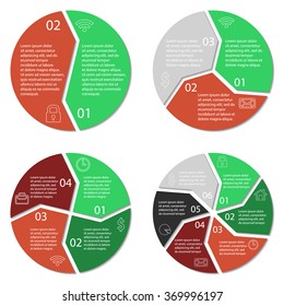 Set of round infographic diagram. Circles of 2, 3, 4, 6 options. Vector EPS10 