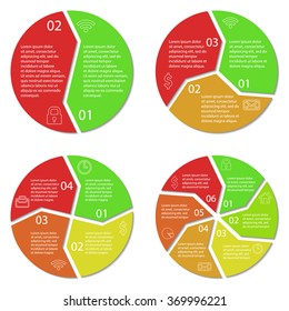Set of round infographic diagram. Circles of 2, 3, 4, 6 options. Vector EPS10 