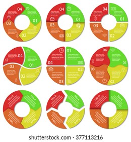 Set of round infographic diagram. Circles of 4 elements. Vector EPS10