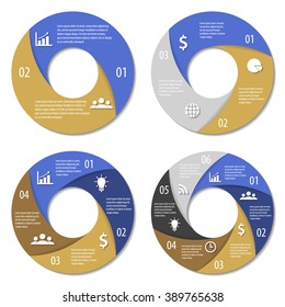 Set of round infographic diagram. Circles of 2, 3, 4, 6 elements. Vector EPS10