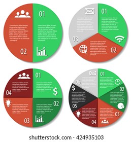Set of round infographic diagram. Circles of 2, 3, 4, 6 elements. Vector EPS10
