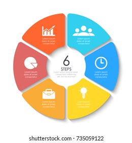 Set of round infographic diagram. Circles of 6 elements or steps. Vector EPS10 