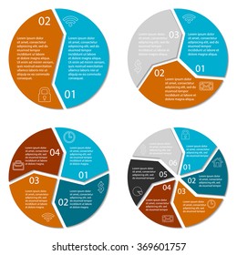 Set of round infographic diagrams. Circle chart with 2, 3, 4, 6 options. Business concept. Vector eps10
