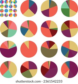 Un conjunto de infografías redondas. Diferentes colores. Se establece para presentación de negocios, diseño web o interfaz de usuario. Gráfico circular. Ilustración vectorial.