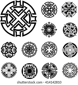 Set of Round Knot Dingbats. Black and white vector illustrations.