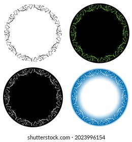A set of round label templates with imitation of mysterious alien inscriptions