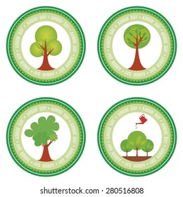 Set of round labels for arbor day. Vector illustration
