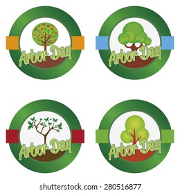 Set of round labels for arbor day. Vector illustration