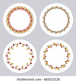 Set of round labels with roses. Vector clip art.