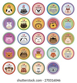 Set of round labels with text and animals. Vector illustration