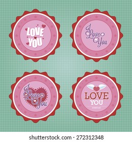 Set of round labels with text on a textured background. Vector illustration