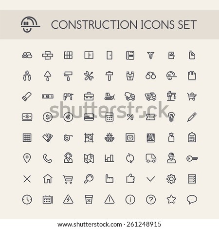 Set of Round Line Construction Icons. Isolated on White Background.
