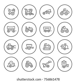 Set round line icons of agricultural machinery