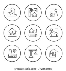 Set round line icons of architectural