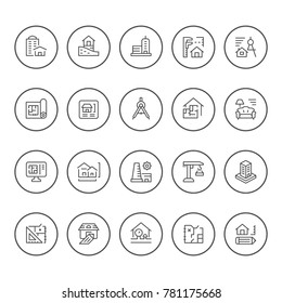 Set round line icons of architecture