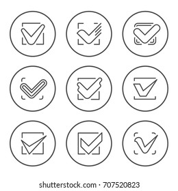 Set round line icons of check mark