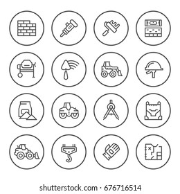 Set round line icons of constructing industry