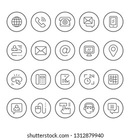 Set round line icons of contact us