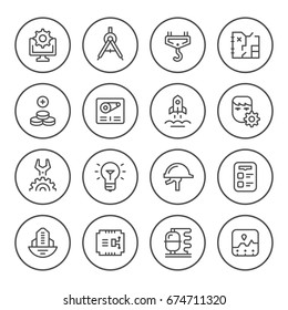 Set round line icons of engineering
