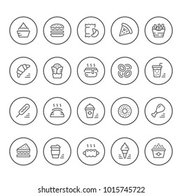 Set round line icons of fast food