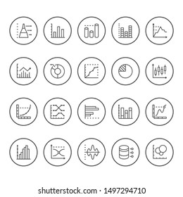 Set round line icons of graph and diagram
