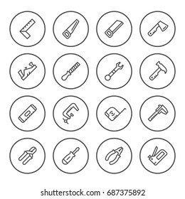 Set round line icons of hand tool