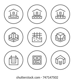 Set round line icons of house foundation