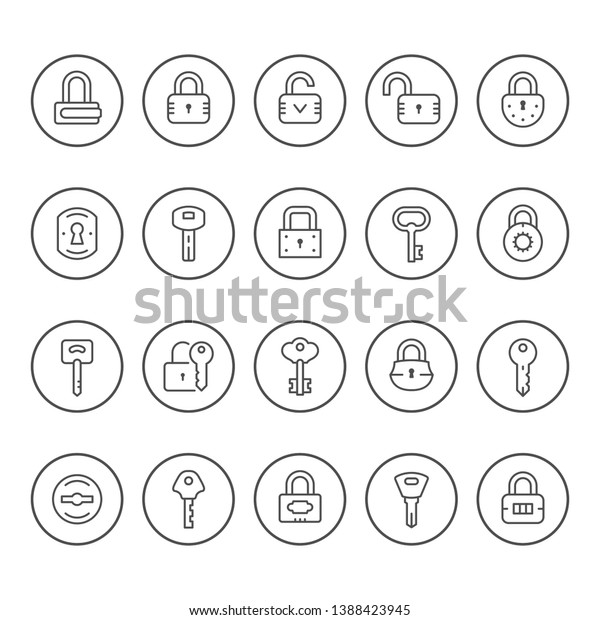 Set round line icons of\
lock and key