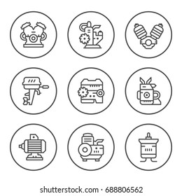 Set round line icons of motor and engine