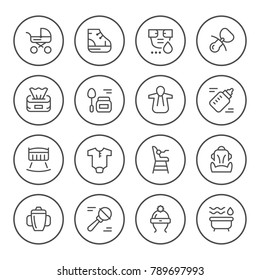 Set round line icons of newborn