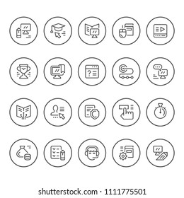 Set round line icons of online education