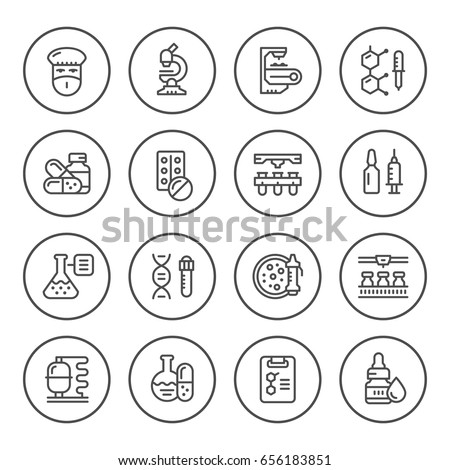 Set round line icons of pharmaceutical industry