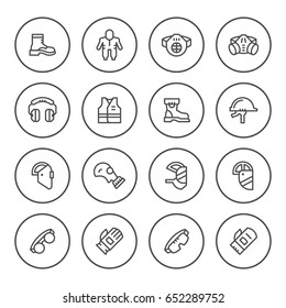 Set round line icons of protecting equipment