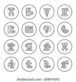 Set round line icons of robotic industry